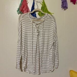 Thin tan and white striped sweater